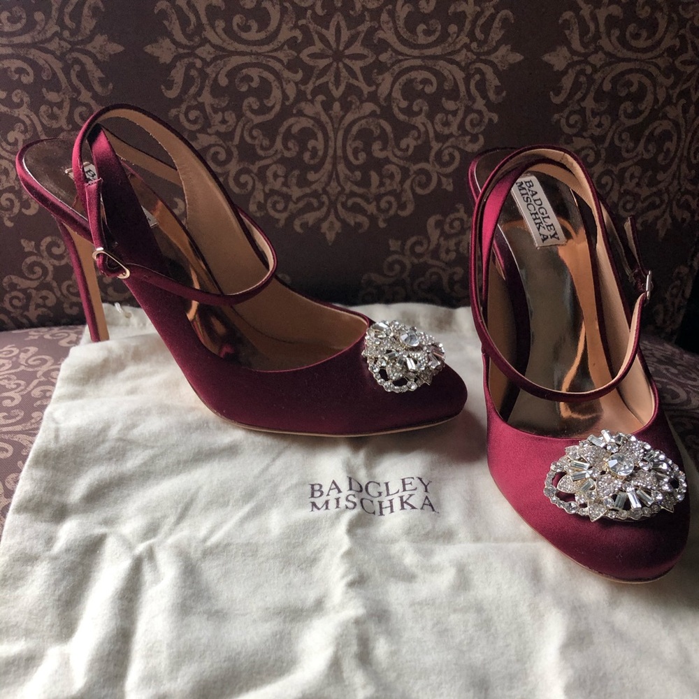 Badgley Mischka Embellished Satin Heels